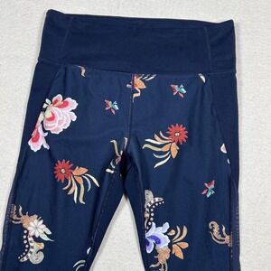 Athleta Pants‎ Womens L Tall Navy Floral Print Ankle Leggings Yoga Gym Run